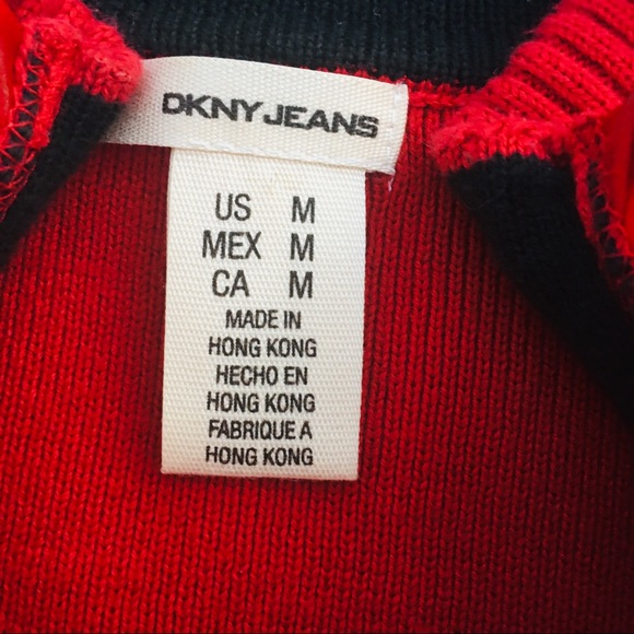 DKNY Pullover Sweater MEDIUM Ribbed Red & Black Cotton - Picture 10 of 11